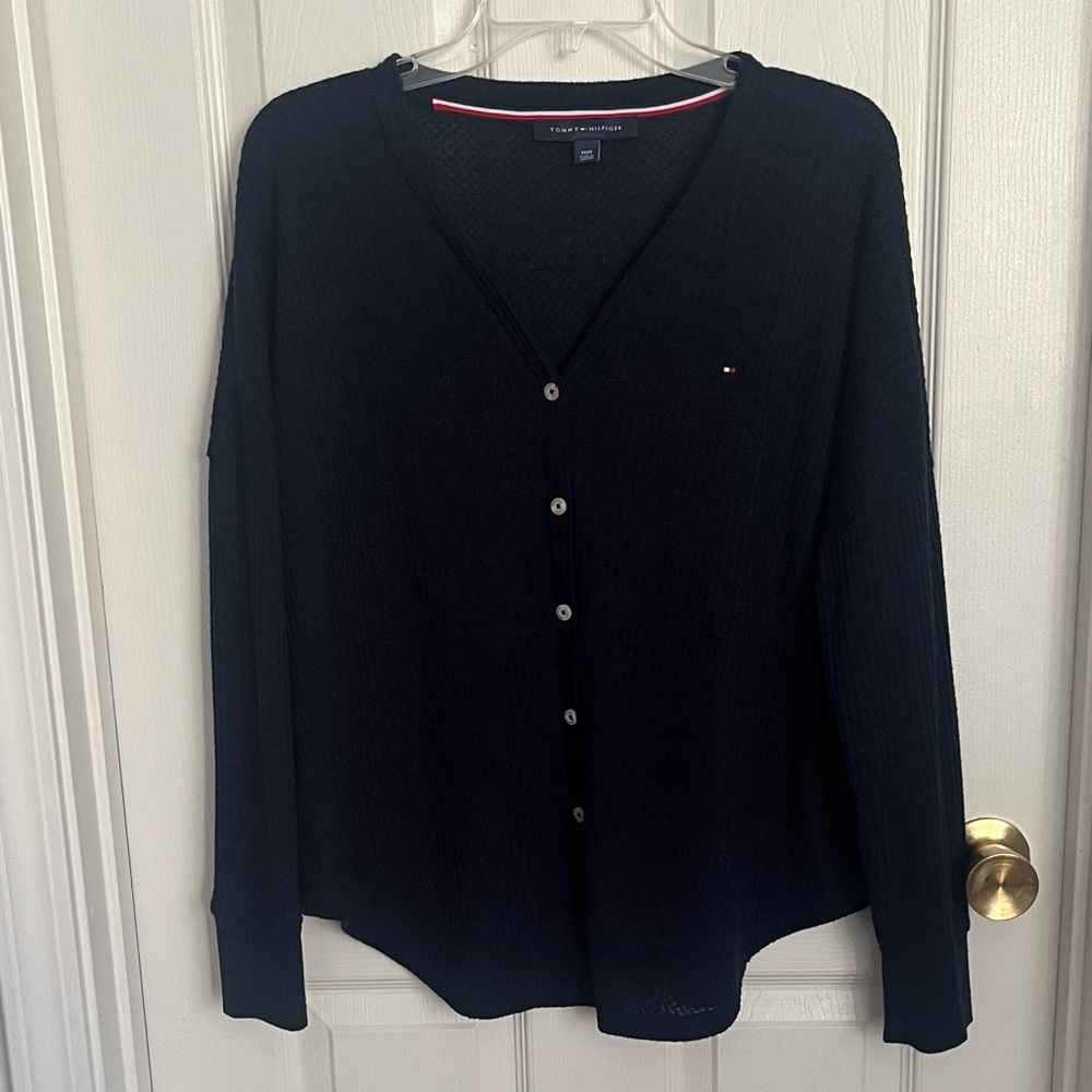 Tommy Hilfiger Navy Blue Waffle Knit Cardigan